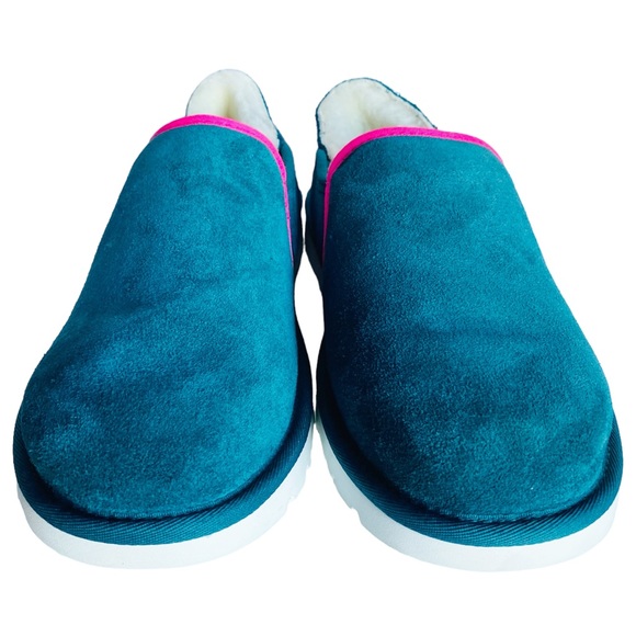 UGG Kenton Men's Slippers Sz 10 M Deep Teal Suede Slipper Sheepskin Fur Shoes - Picture 5 of 13